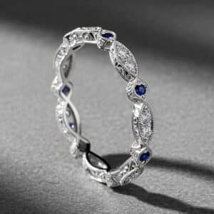 engraved ruby diamond eternity ring milgrain vintage band orospot