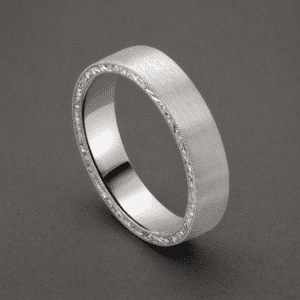 Flat engraved matte white gold men’s wedding band with hand-engraved sides and milgrain edges, handmade by OroSpot