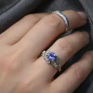 floral tanzanite engagement ring with leaf details