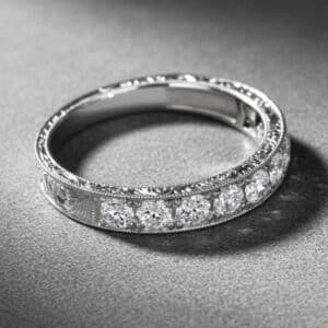 hand engraved diamond band round stones vintage style 4mm wedding ring gold milgrain orospot