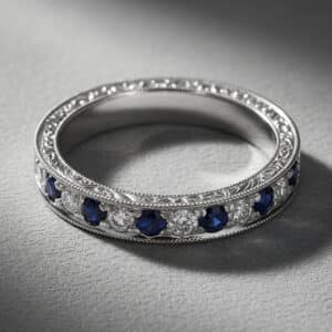 hand engraved sapphire diamond band 3mm alternating sapphires diamonds pave orospot
