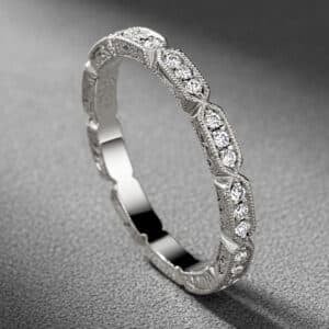 hexagon vintage diamond stackable band engraved antique style ring orospot