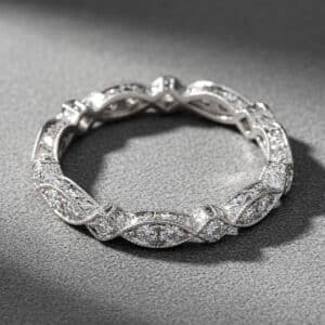 hexagon vintage engraved diamond band pave diamonds milgrain eternity ring orospot