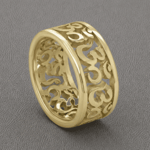 hindu om symbol mens ring gold eternity band engraved pattern smooth edges orospot