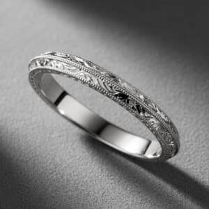 knife edge engraved wedding ring scroll engraving double milgrain 14k white gold orospot