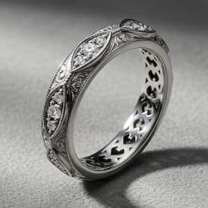 marquise vintage diamond eternity band milgrain filigree white gold orospot