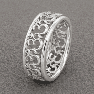 om aum yoga hindu gold band eternity filigree ring 14k yellow gold cutout symbol design orospot