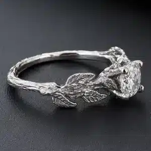 Organic vine engagement ring with a certified lab-grown diamond and nature-inspired leaf details.