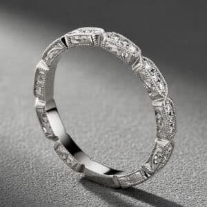 sectional vintage engraved wedding ring hexagon pattern diamonds hand engraving orospot