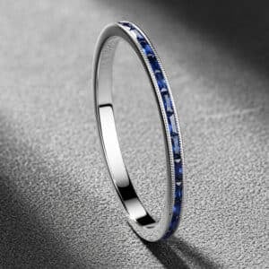 skinny french sapphire eternity band platinum channel set baguette sapphires orospot