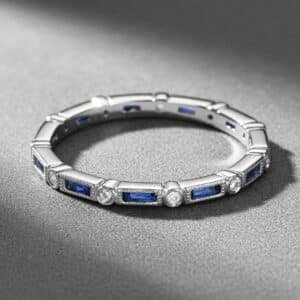 stack sapphire and diamond band art deco baguette sapphires bezel diamonds milgrain orospot