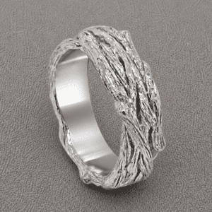 tree bark mens wedding band 7mm textured gold ring natural wood grain style organic band orospot