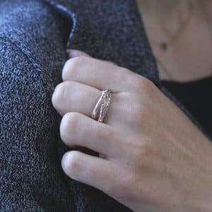 tri color rolling wedding band