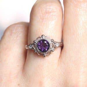 unique vistorian engagement ring with amethyst
