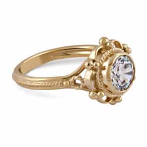 Victorian bezel-set diamond engagement ring with antique filigree design in 14K yellow gold by OroSpot