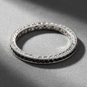 vintage black diamond eternity band hand engraved wheat pattern milgrain white gold ring orospot