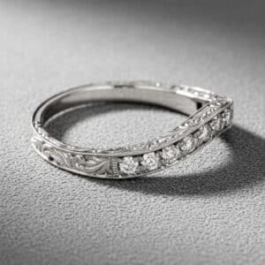curved vintage engraved diamond pave band 2.7mm milgrain wedding ring 14k white gold orospot