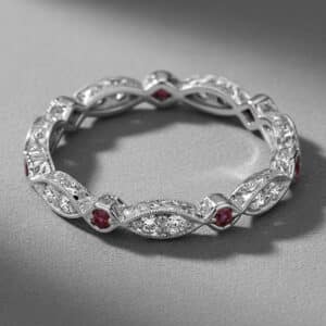 vintage diamond ruby eternity band hand engraved pave ring orospot