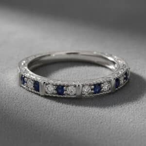 vintage diamond sapphire wedding ring platinum pave engraved milgrain orospot