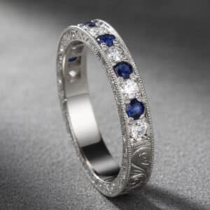 vintage sapphire diamond wedding ring engraved pave band women orospot