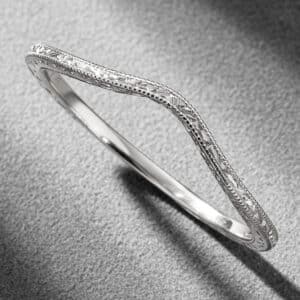 vintage skinny curved wedding ring 1mm engraved milgrain contour band orospot