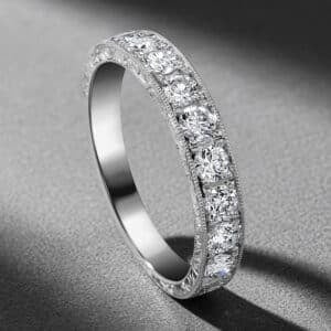 vintage style diamond ring 1ct milgrain engraved band round diamonds 4mm gold wedding ring orospot