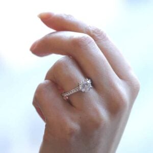 Forever One Moissanite Engraved engagement ring