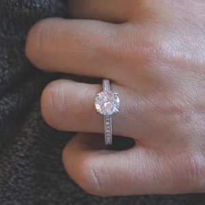 Hand carved engagement ring with Moissanite