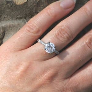 Hand etched vintage inspired engagment ring with Moissanite by OroSpot