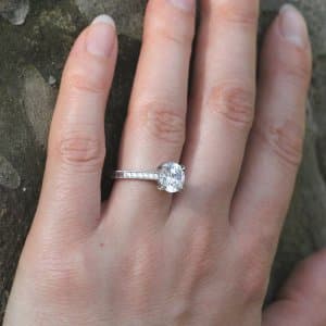 Vintage round Moissanite hand carved engagement ring