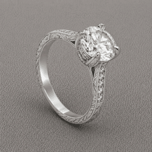 vintage hand engraved 2ct lab diamond engagement ring platinum milgrain accent diamonds OroSpot
