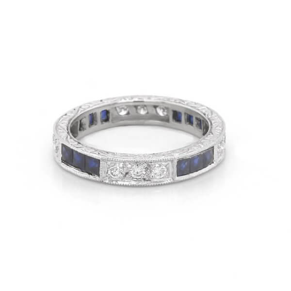 Art Deco Vintage Sapphire and Diamond Band OroSpot
