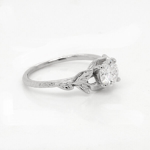 Lab Diamond Leaf Engraved Ring