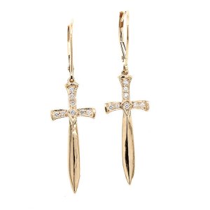 Sword Diamond Earrings 14k Gold OroSpot