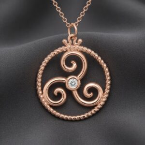 Diamond Triskelion symbol pendant necklace in solid gold by OroSpot.