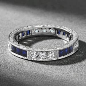 vintage sapphire diamond eternity band art deco platinum ring milgrain engraving orospot