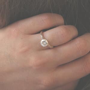 Antique style hand etched engagement ring by OroSpot
