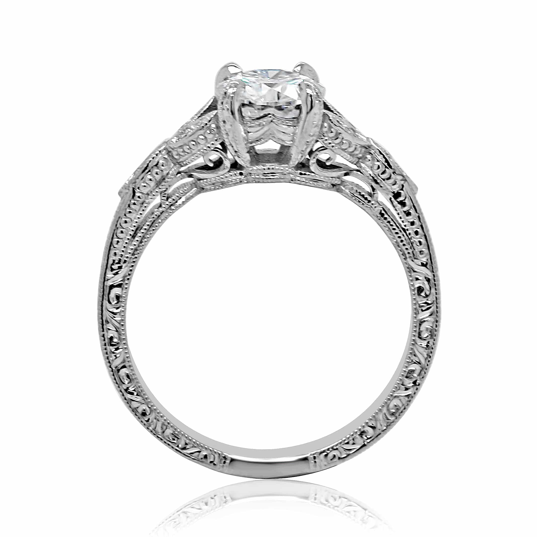 edwardian era engagement ring with filigree and milgrain, old european cut diamond by OroSpot