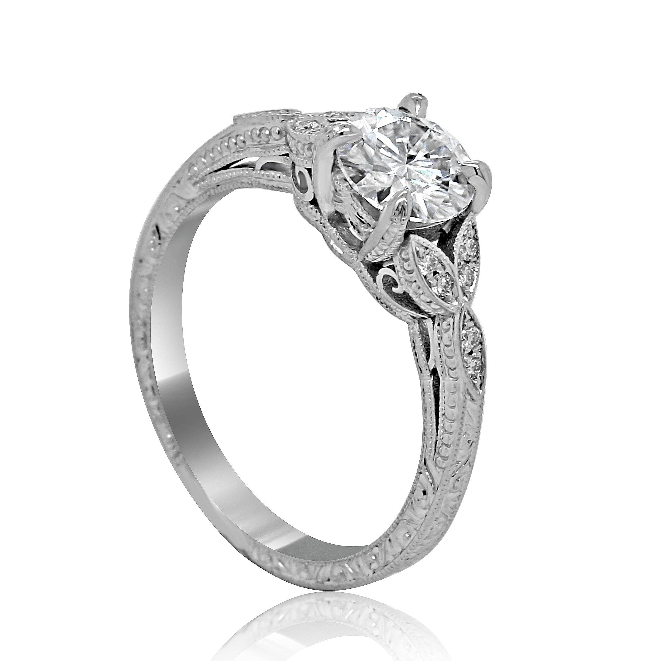 Edwardian leaf engagement ring by OroSpot NY