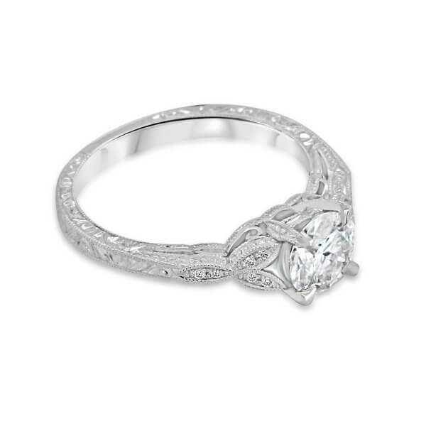 Edwardian style engagement ring with round center