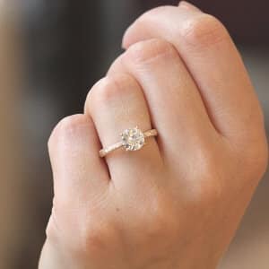 Hand etched vintage inspired engagement ring OroSpot