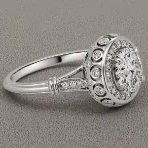 art deco 2ct lab diamond engagement ring with pavé halo diamond gallery and structured shoulders in 14k gold orospot