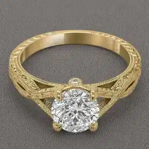 braided vintage diamond engagement ring 1.5ct lab diamond hand engraved milgrain band 18k yellow gold orospot