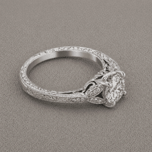 Edwardian lab diamond engagement ring with 1ct center stone leaf details marquise accents and milgrain engraving OroSpot