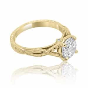 hand engraved diamond engagement ring