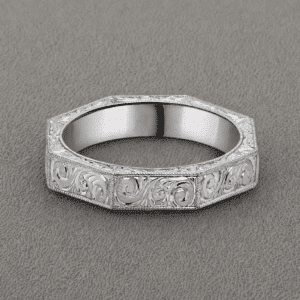 octagon wedding band mens engraved polished ring