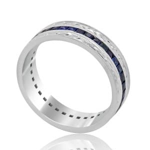 Engraved channel men's wedding ring