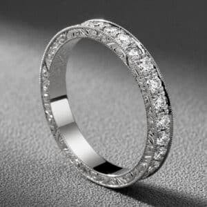 engraved 1ct diamond eternity ring vintage style pave diamonds milgrain band orospot