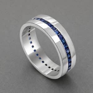 mens sapphire wedding ring 7mm white gold channel set princess cut sapphires band orospot