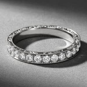 vintage 1ct diamond eternity band pave diamonds hand engraved milgrain orospot
